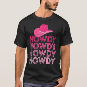 Women Pink Howdy Cow Girl Western Country Southern T-Shirt