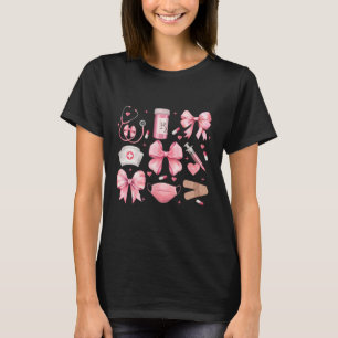 Women Pink Retro Nurse Coquette Pink Bow Girlie Nu T-Shirt