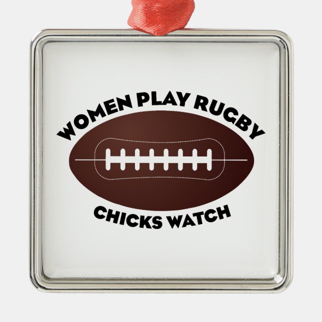 Women Play Rugby, Chicks Watch Metal Tree Decoration (Front)