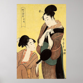 Women playing with the mirror poster