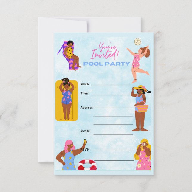 Women Pool party  Invitation (Front)