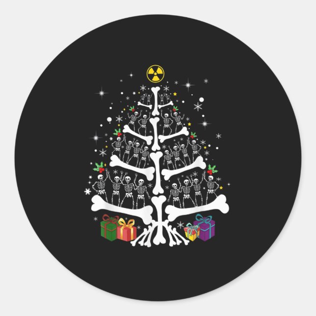 Women Radiology Skeleton Christmas Tree Xray Tech  Classic Round Sticker (Front)