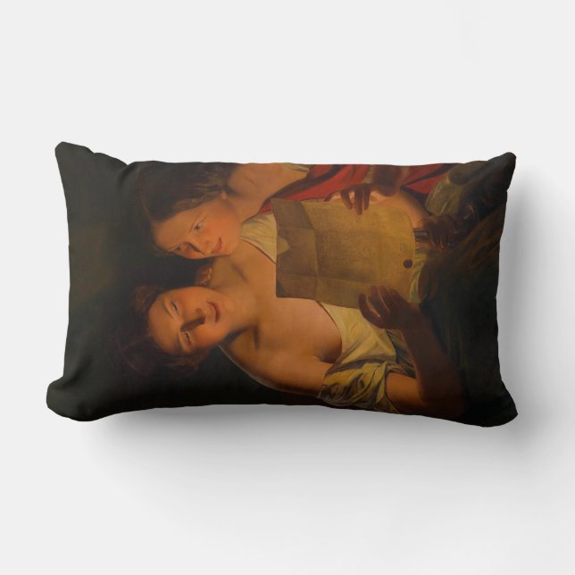 Women Reading a Love Letter (by Waldmüller) Lumbar Cushion (Front)
