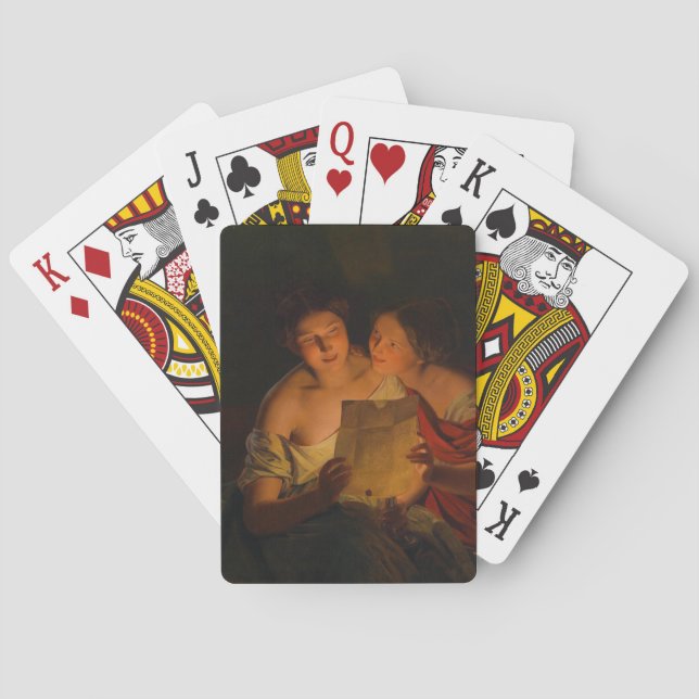 Women Reading a Love Letter (by Waldmüller) Playing Cards (Back)