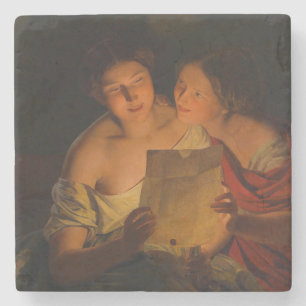 Women Reading a Love Letter (by Waldmüller) Stone Coaster