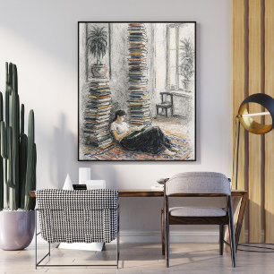 Women Reading Book   Reading room art Poster