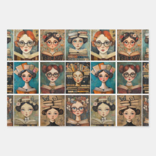 Women Reading Books Wrapping Paper Sheet