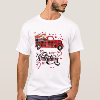 Women Red Truck With Letters Happy Valentine's Day T-Shirt