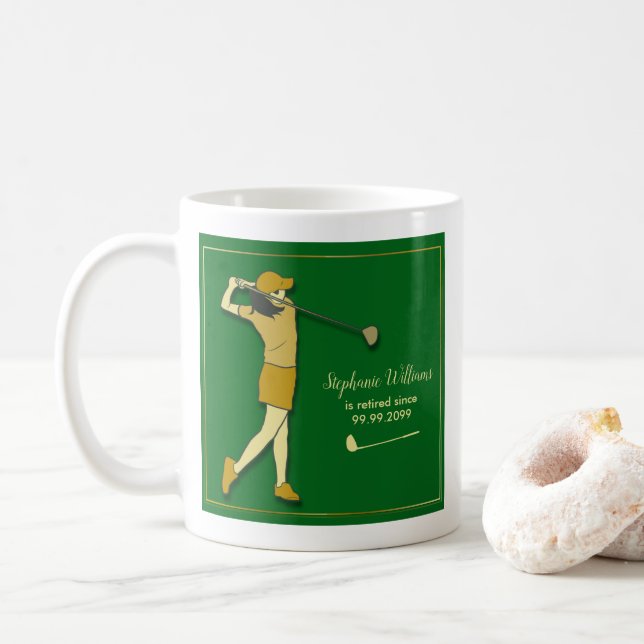 Women Retirement Golf Party Classic Green Golden  Coffee Mug (With Donut)