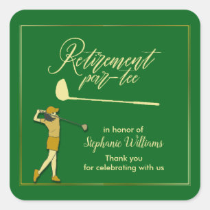 Women Retirement Golf Party Classic Green Golden  Square Sticker
