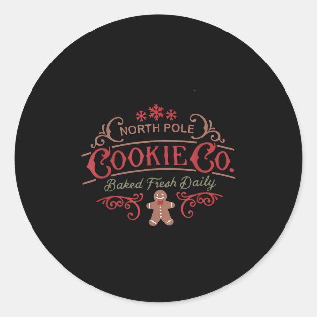 Women Retro Christmas Gingerbread Bakery North Le  Classic Round Sticker (Front)
