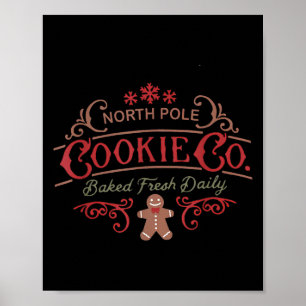 Women Retro Christmas Gingerbread Bakery North Le  Poster