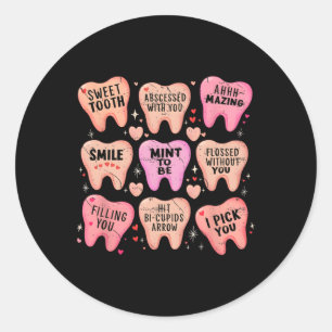 Women Retro Dental Tooth Valentine Candy Dental Hy Classic Round Sticker