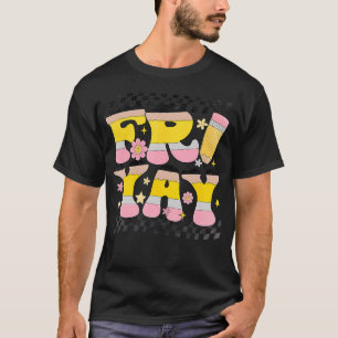 Women Retro Fri Yay Teacher Christmas Last Day Of T-Shirt