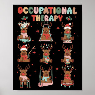 Women Retro Occupational Therapy Christmas Reindee Poster