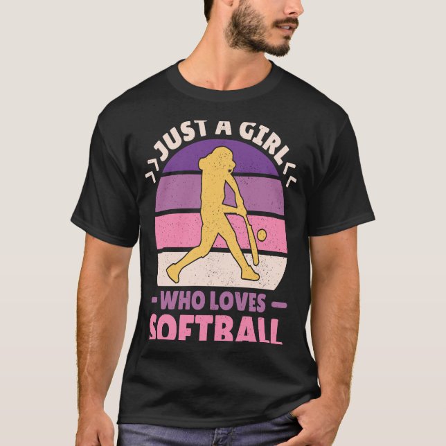 Women Retro Softball Player Just A Girl Who Loves  T-Shirt (Front)