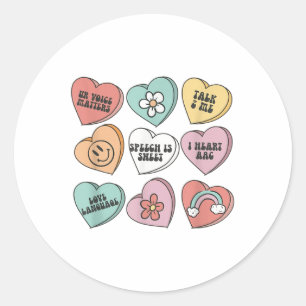 Women Retro Speech Therapy Valentine Heart Candy S Classic Round Sticker