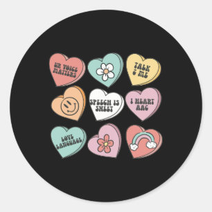 Women Retro Speech Therapy Valentine Heart Candy S Classic Round Sticker