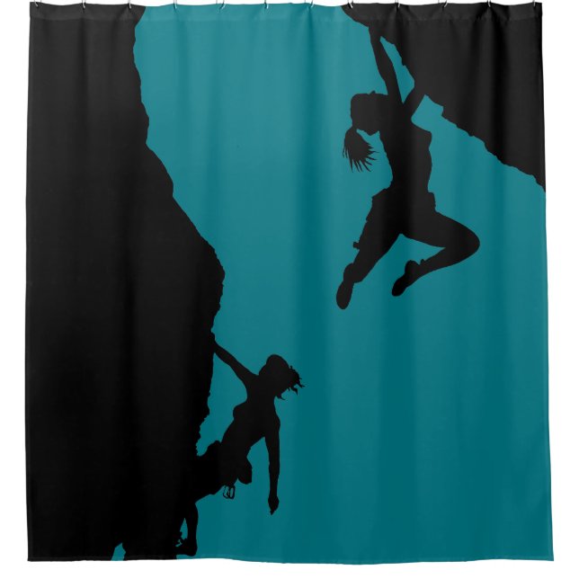 women rock climbing shower curtain (Front)