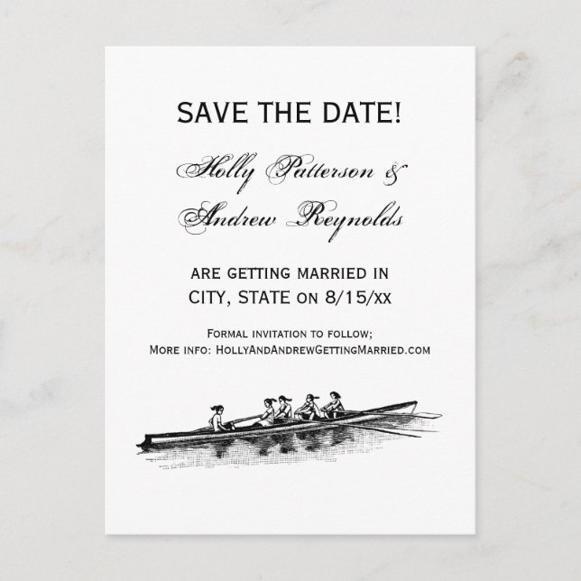Women Rowing Rowers Crew Team Water Sports Black Announcement Postcard (Front)