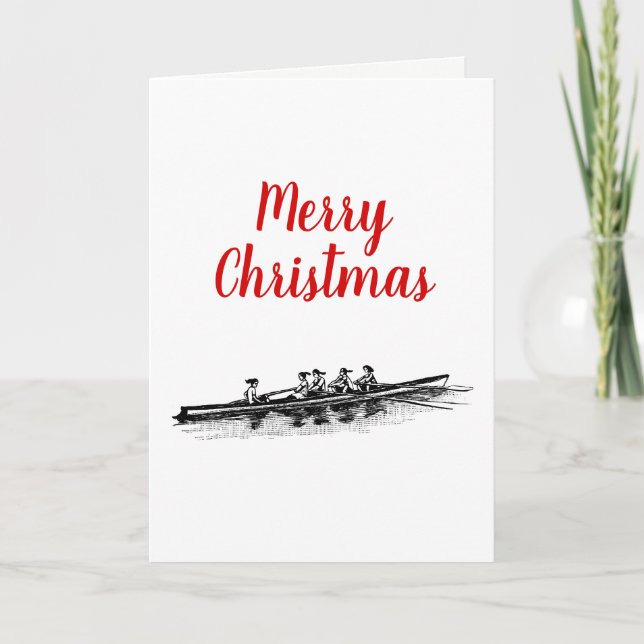 Women Rowing Rowers Crew Team Water Sports Black Holiday Card (Front)