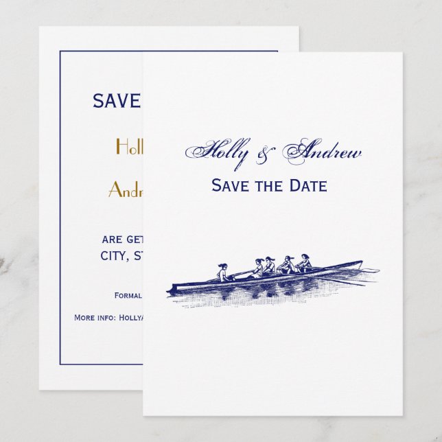 Women Rowing Rowers Crew Team Water Sports Blue Invitation (Front/Back)