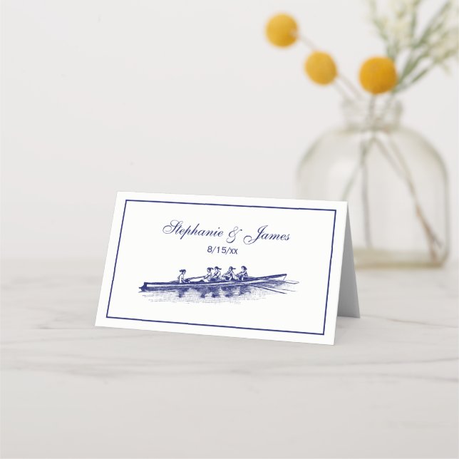 Women Rowing Rowers Crew Team Water Sports Blue Place Card (Front)
