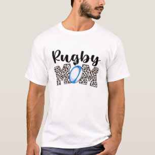 Women Rugby Mom Leopard Mother's Day Christmas T-Shirt