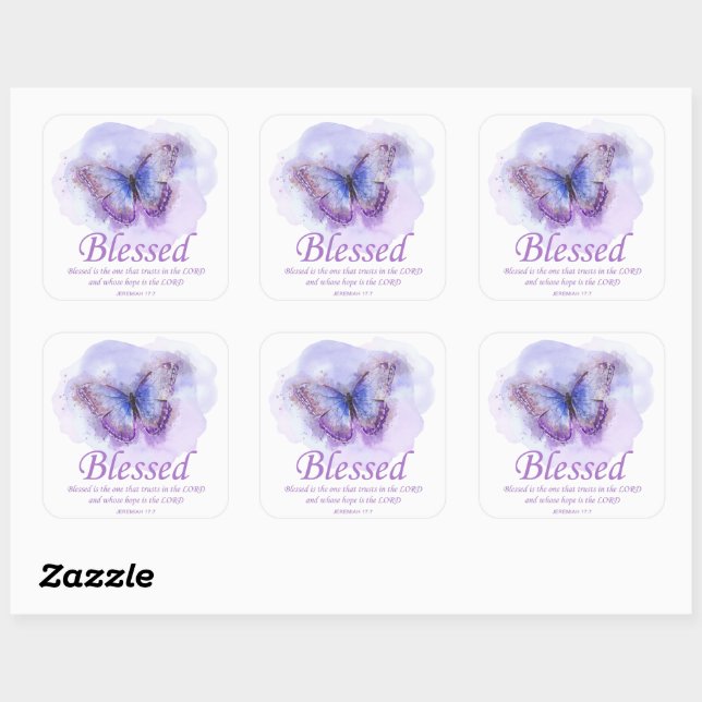 Women’s Christian Butterfly Bible Verse: Blessed Square Sticker (Sheet)