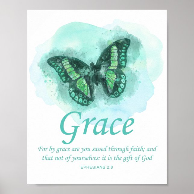 Women’s Christian Butterfly Bible Verse: Grace Poster (Front)