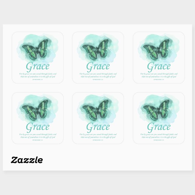 Women’s Christian Butterfly Bible Verse: Grace Square Sticker (Sheet)