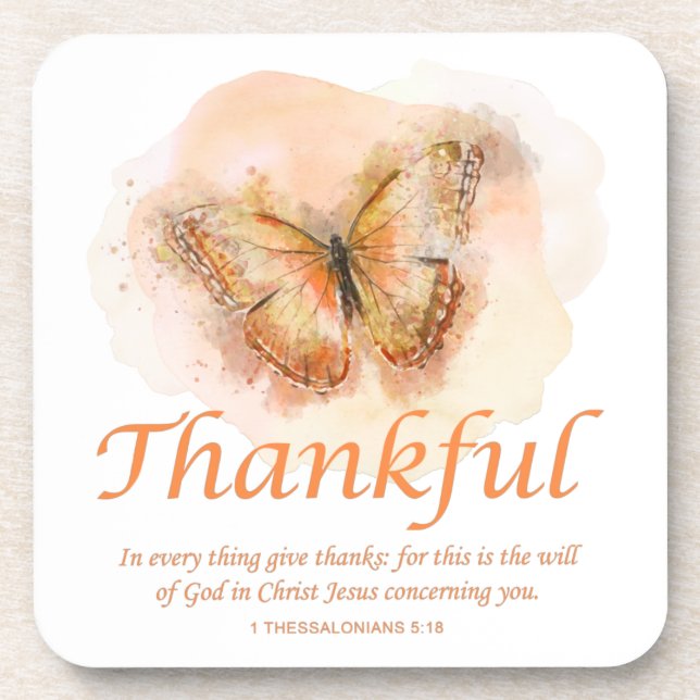 Women’s Christian Butterfly Bible Verse: Thankful  Coaster (Front)
