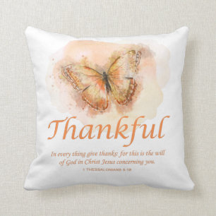 Women’s Christian Butterfly Bible Verse: Thankful Cushion