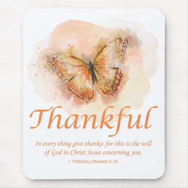 Women’s Christian Butterfly Bible Verse: Thankful  Mouse Mat (Front)