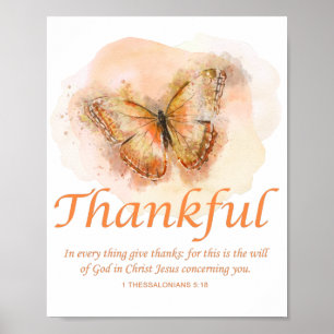 Women’s Christian Butterfly Bible Verse: Thankful Poster