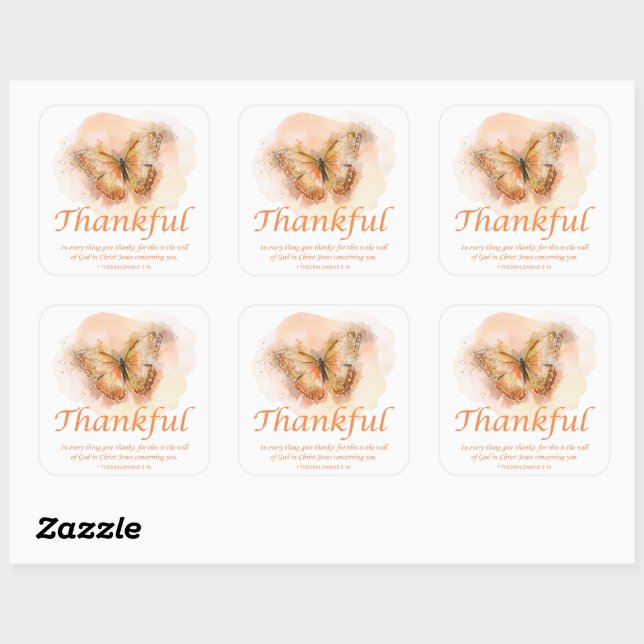 Women’s Christian Butterfly Bible Verse: Thankful  Square Sticker (Sheet)