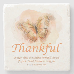 Women’s Christian Butterfly Bible Verse: Thankful  Stone Coaster