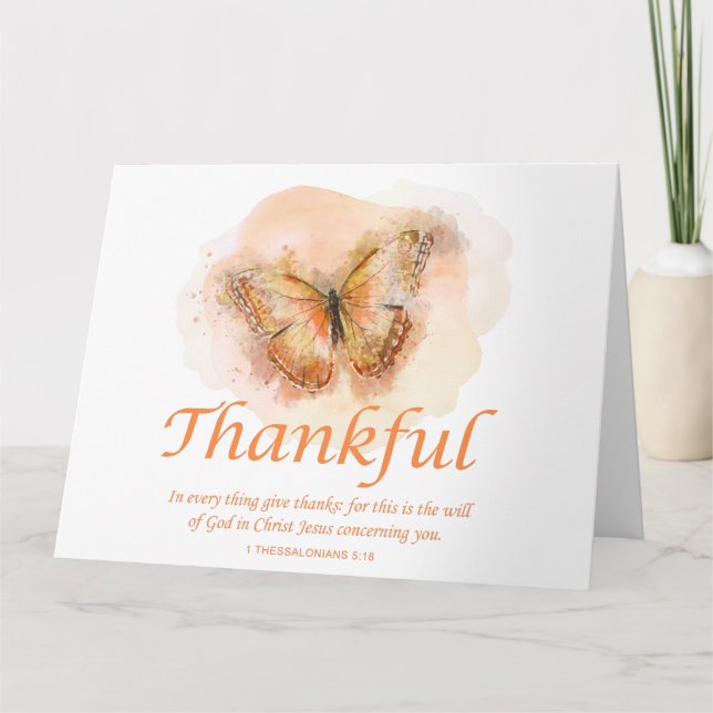 Women’s Christian Butterfly Bible Verse: Thankful  Thank You Card (Front)