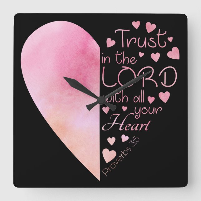 Women’s Christian Heart Faith Trust in the Lord Square Wall Clock (Front)