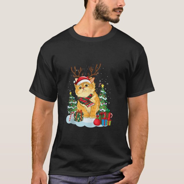 Women s Christmas cat Reindeer Xmas Tree Funny Tan T-Shirt (Front)