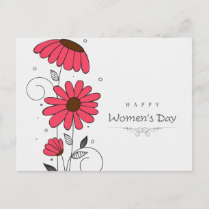 Women’s day and drawn from pink flowes with circle postcard
