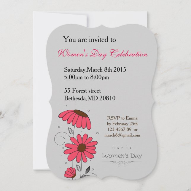 Women’s day and drawn of pink flowes  with circles invitation (Front)