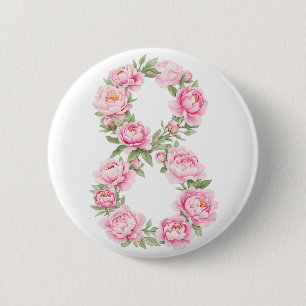 Women’s Day Peony Flower for March 8  6 Cm Round Badge