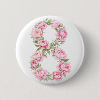 Women’s Day Peony Flower for March 8  6 Cm Round Badge