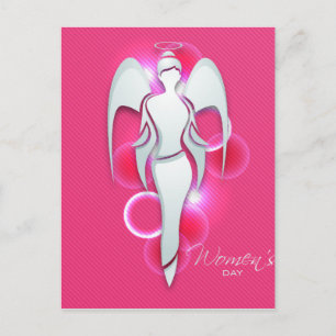 Women’s day,white woman angel on pink postcard