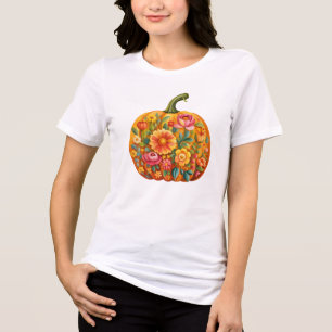 Women’s Folk Art Pumpkin T-Shirt – Symmetrical  Tri-Blend Shirt