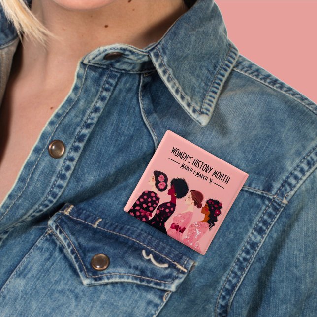 Women’s History Month Global Women Pink Floral 15 Cm Square Badge (Creator Uploaded)