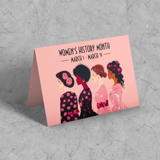 Women’s History Month Global Women Pink Floral Holiday Card (Creator Uploaded)
