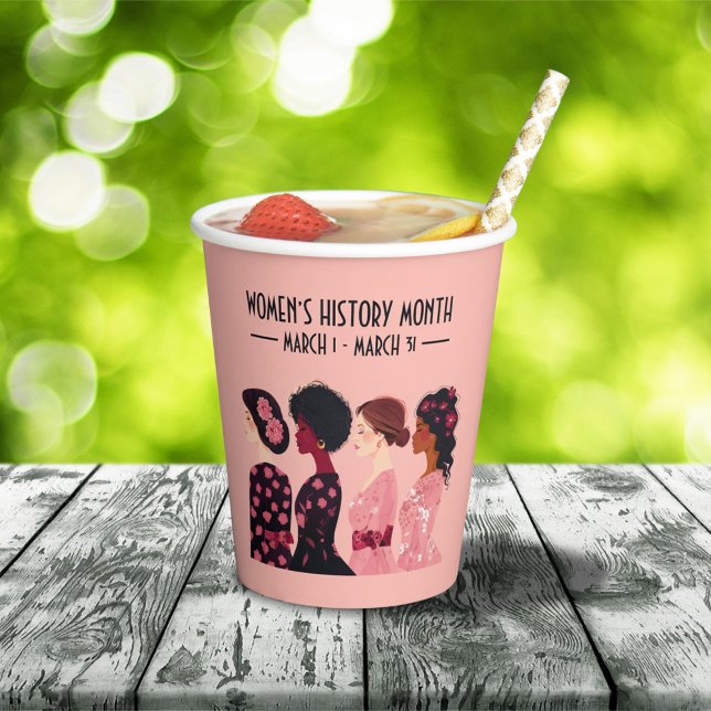 Women’s History Month Global Women Pink Floral Paper Cups (Creator Uploaded)