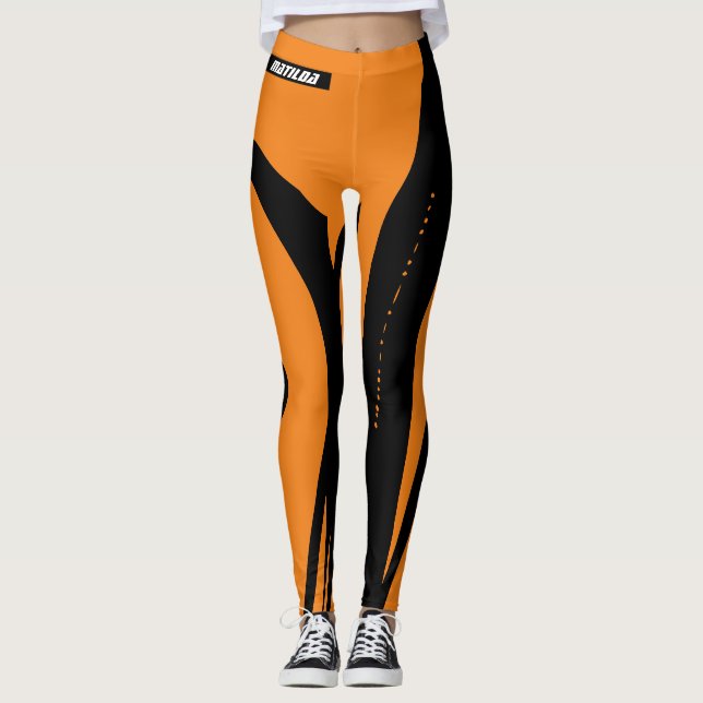 Women’s Leggings Black Pumpkin Orange (Front)
